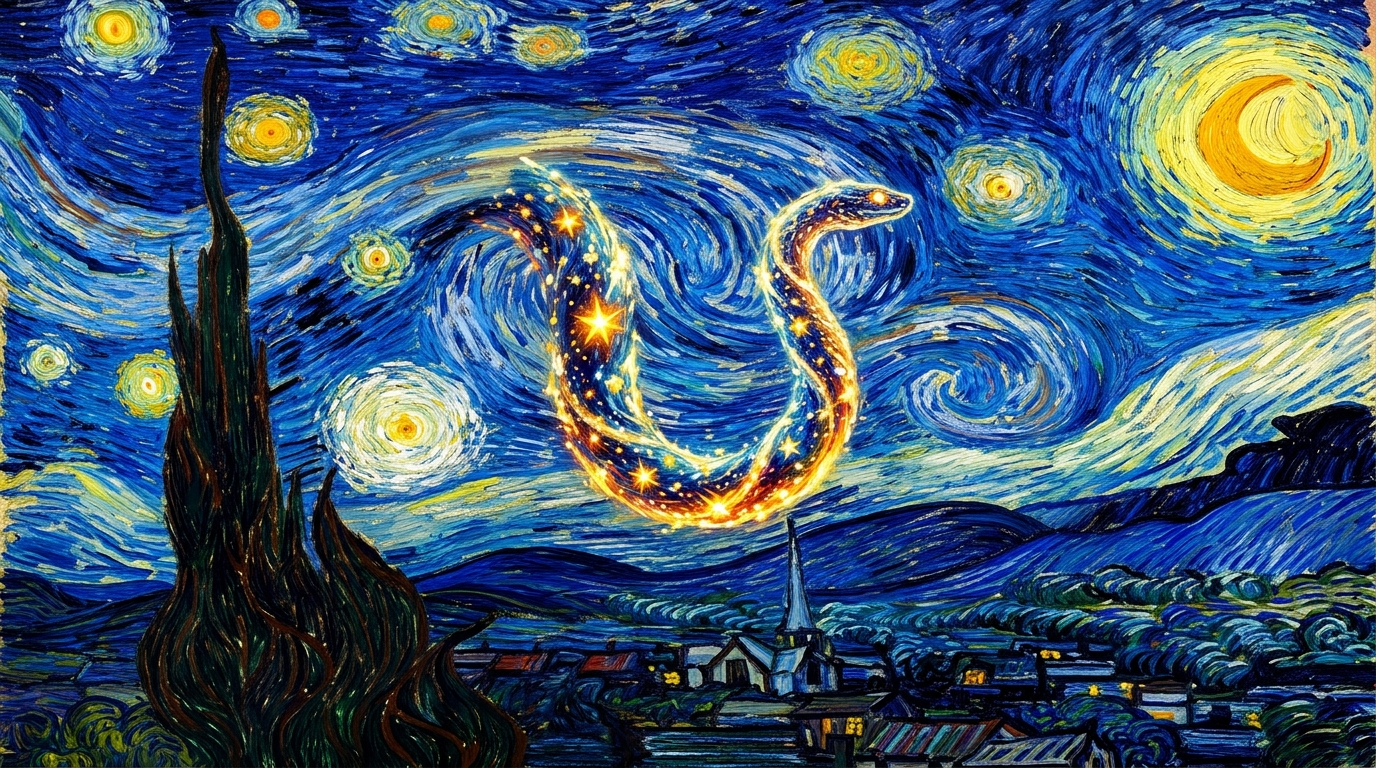 Starry Night Impressionist Snake Game Screen