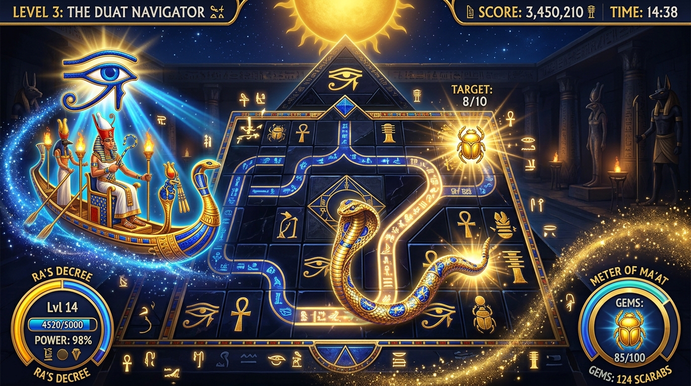 Egyptian Pharaoh Sun Barque Snake Game Screen